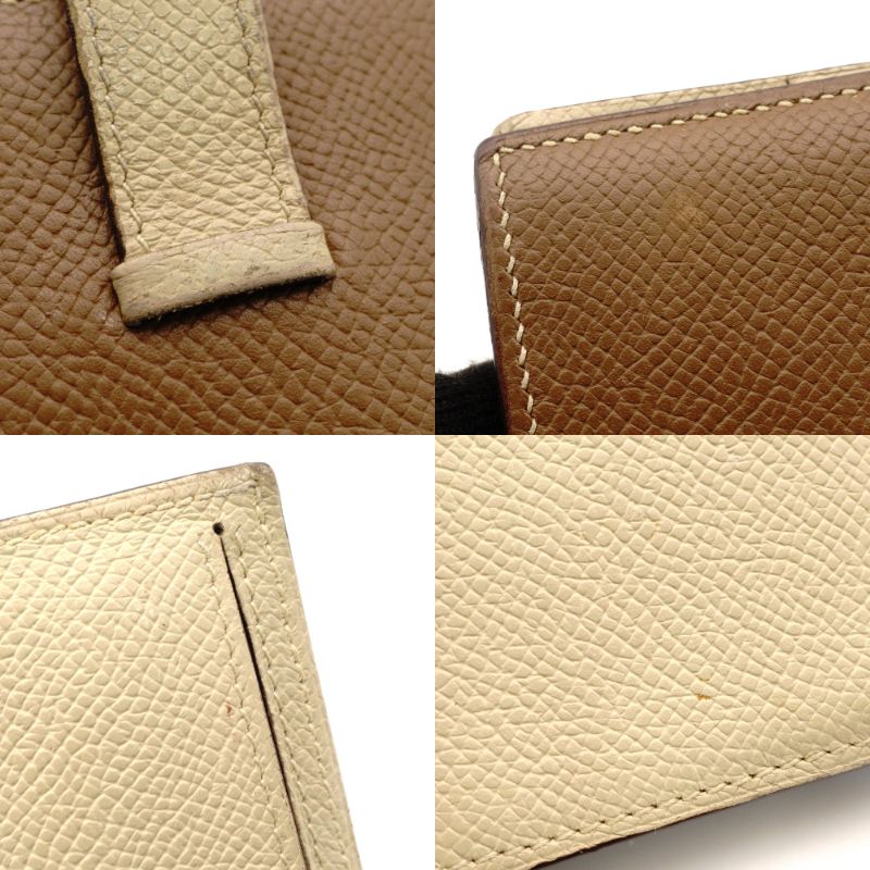 HERMES Béan Soufflé Beige × Brown Leather Silver Hardware □A Stamped Long Wallet Wallet 7-10-581