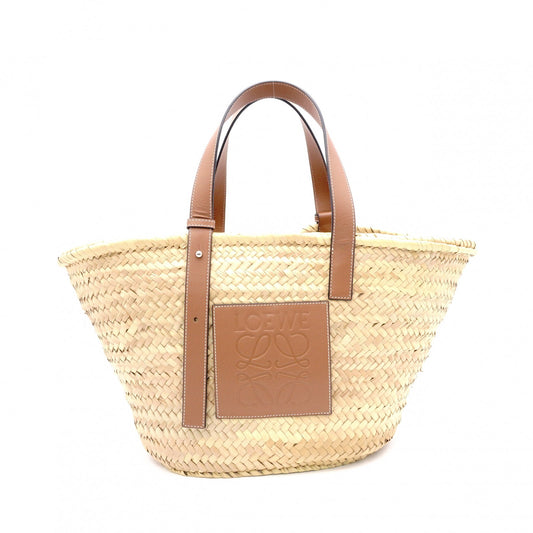 LOEWE Large Basket Handbag, Raffia/Leather, Beige, Woven Bag