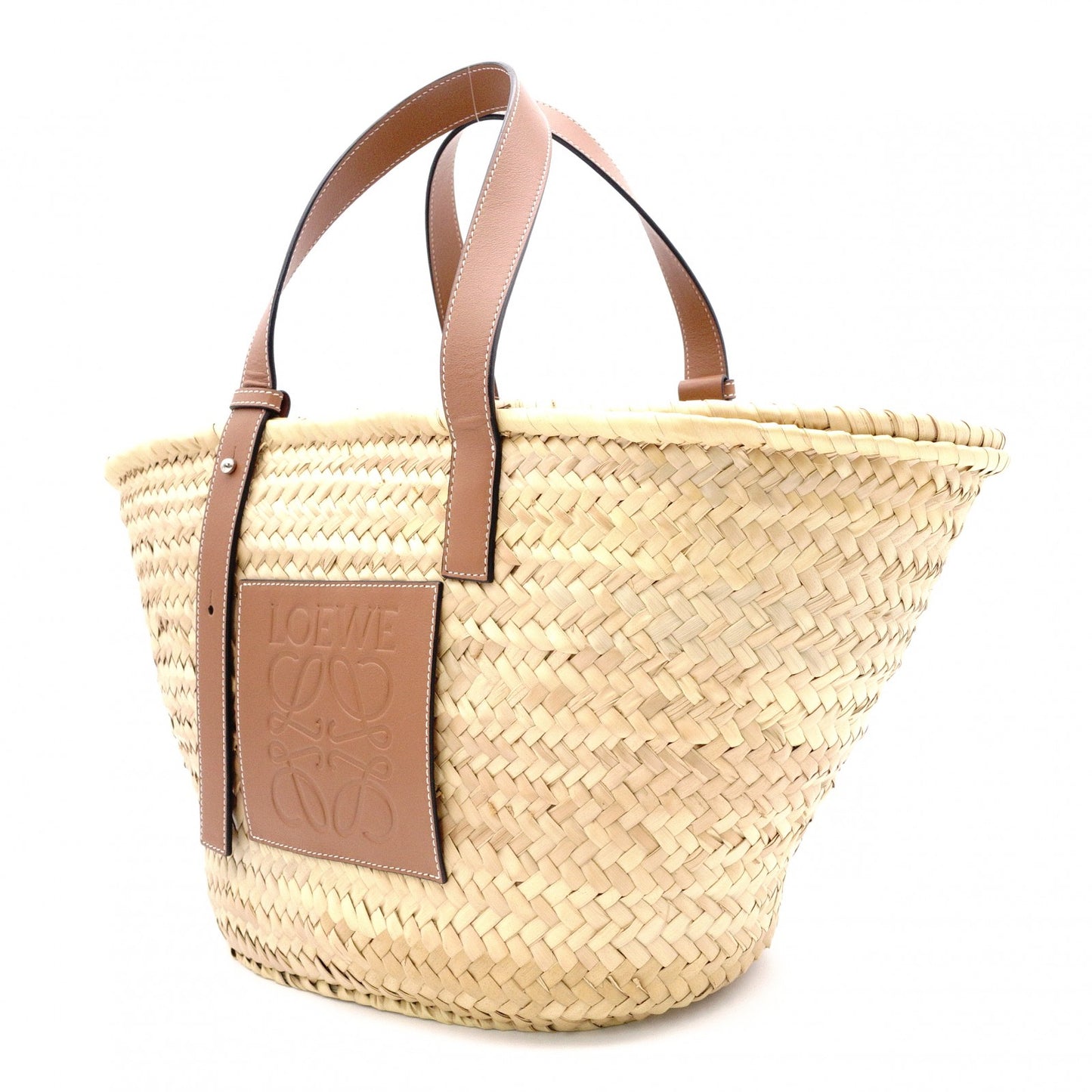 LOEWE Large Basket Handbag, Raffia/Leather, Beige, Woven Bag