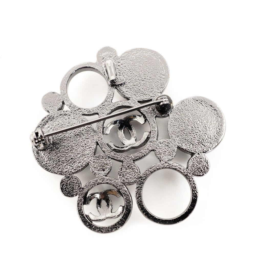 CHANEL Coco Mark Brooch with Faux Pearls, Gripois, Black × Gunmetal CC Mark, with Comets, 7-8-500
