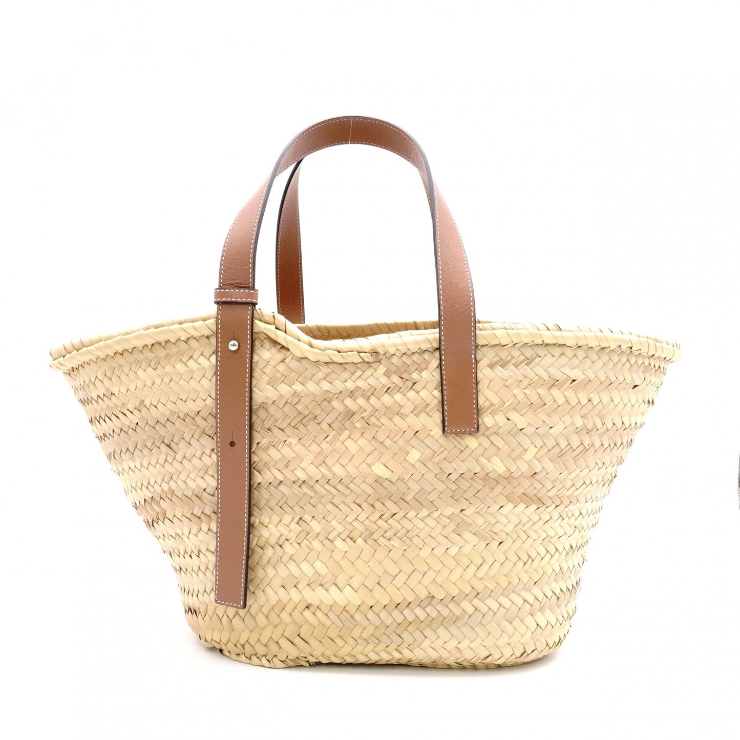 LOEWE Large Basket Handbag, Raffia/Leather, Beige, Woven Bag