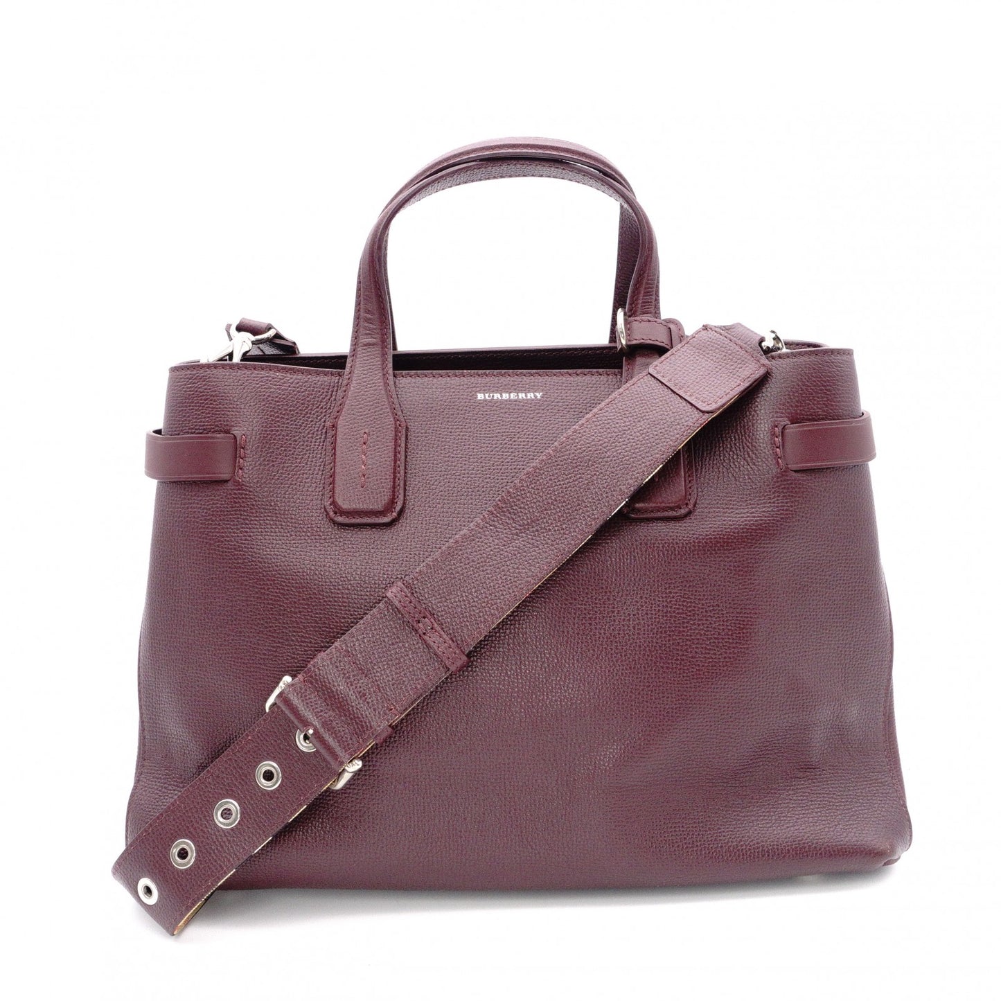 BURBERRY Banner Handbag, Leather, Maroon (Red), 2-Way Crossbody