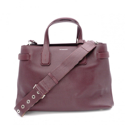 BURBERRY Banner Handbag, Leather, Maroon (Red), 2-Way Crossbody