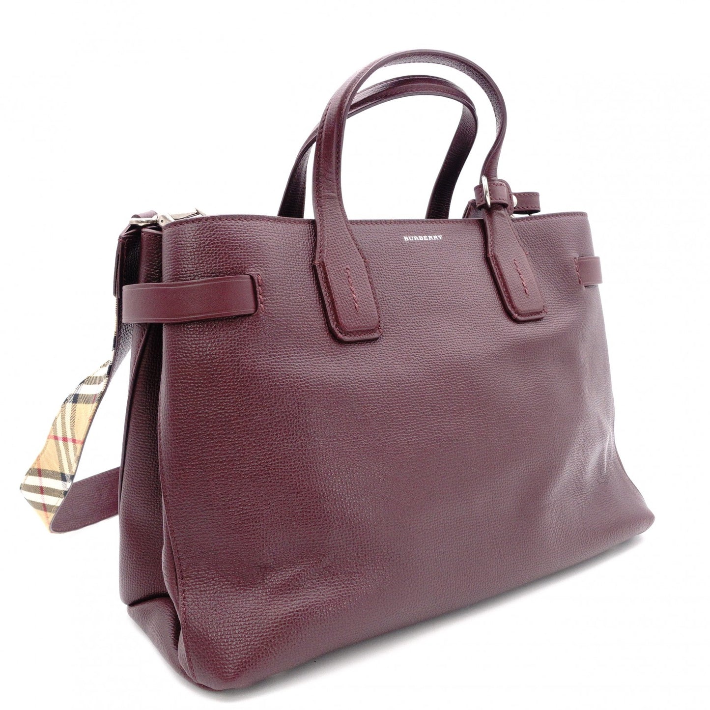 BURBERRY Banner Handbag, Leather, Maroon (Red), 2-Way Crossbody