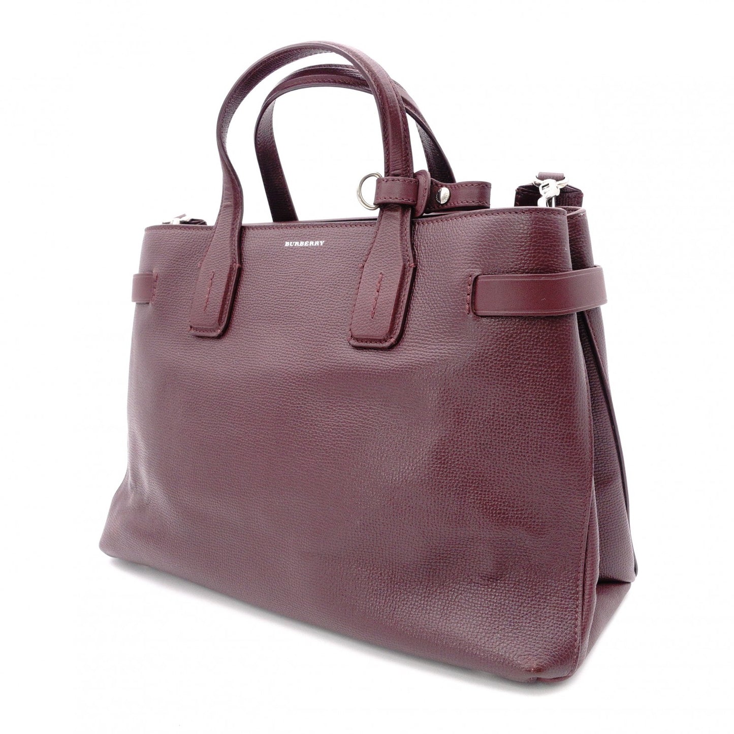BURBERRY Banner Handbag, Leather, Maroon (Red), 2-Way Crossbody