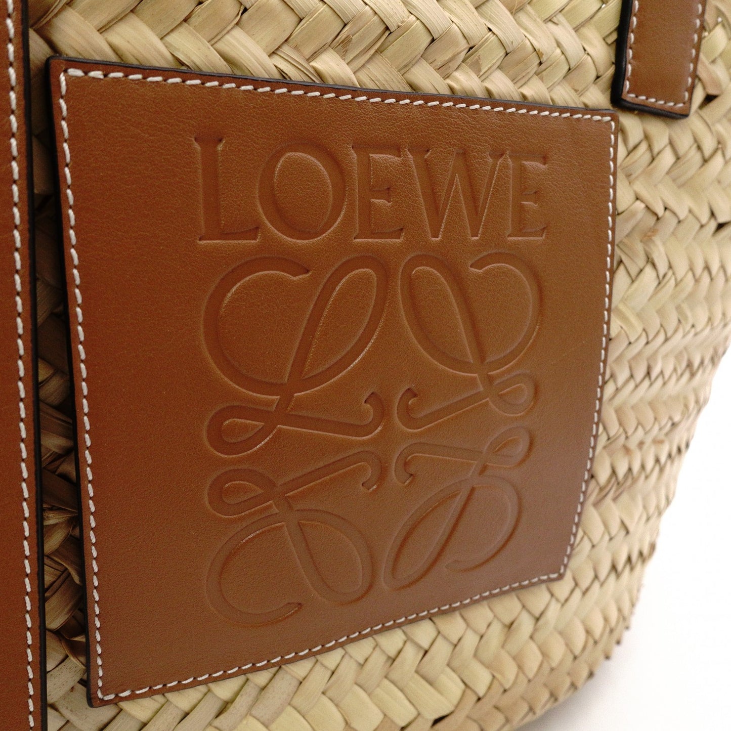 LOEWE Large Basket Handbag, Raffia/Leather, Beige, Woven Bag
