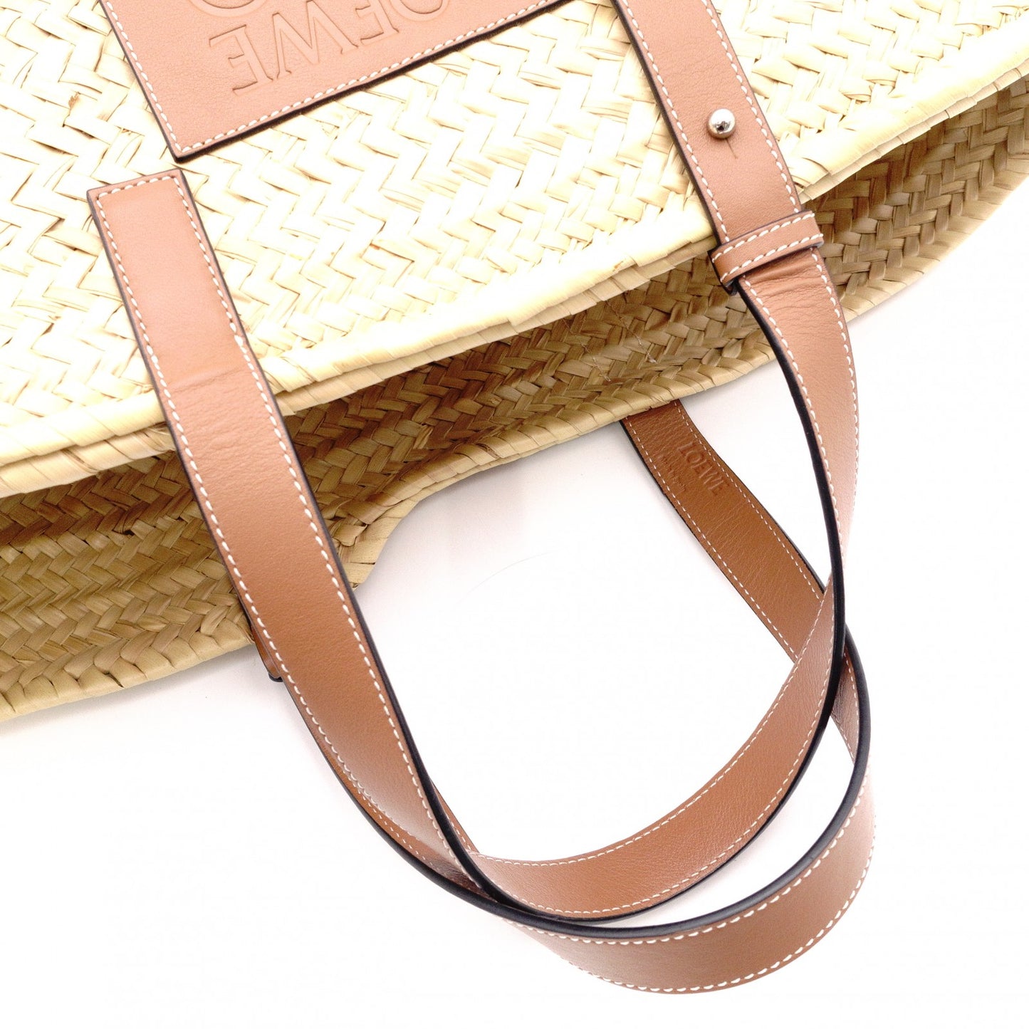 LOEWE Large Basket Handbag, Raffia/Leather, Beige, Woven Bag