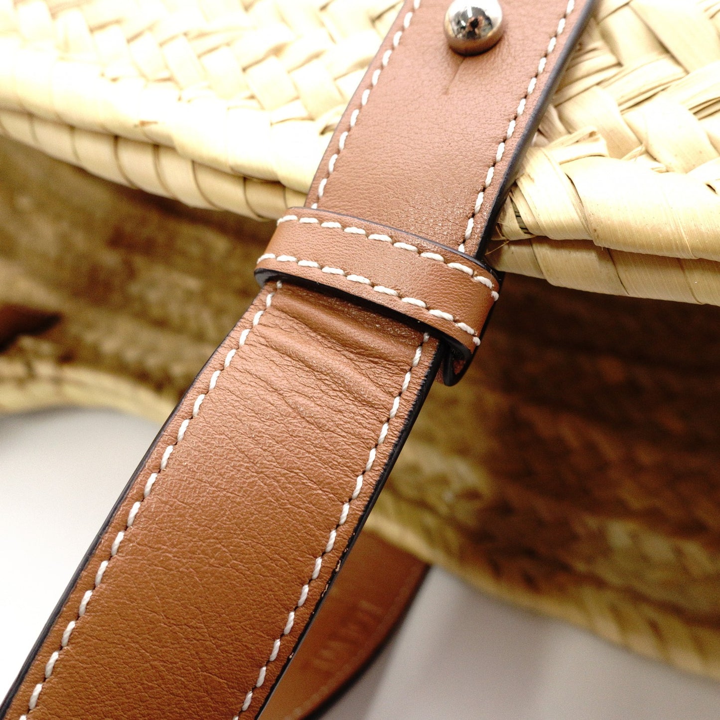 LOEWE Large Basket Handbag, Raffia/Leather, Beige, Woven Bag