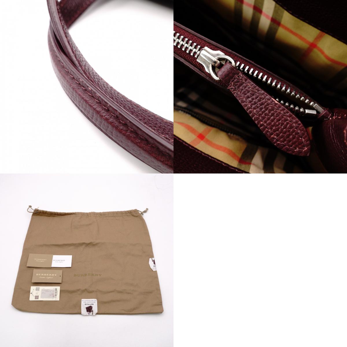 BURBERRY Banner Handbag, Leather, Maroon (Red), 2-Way Crossbody