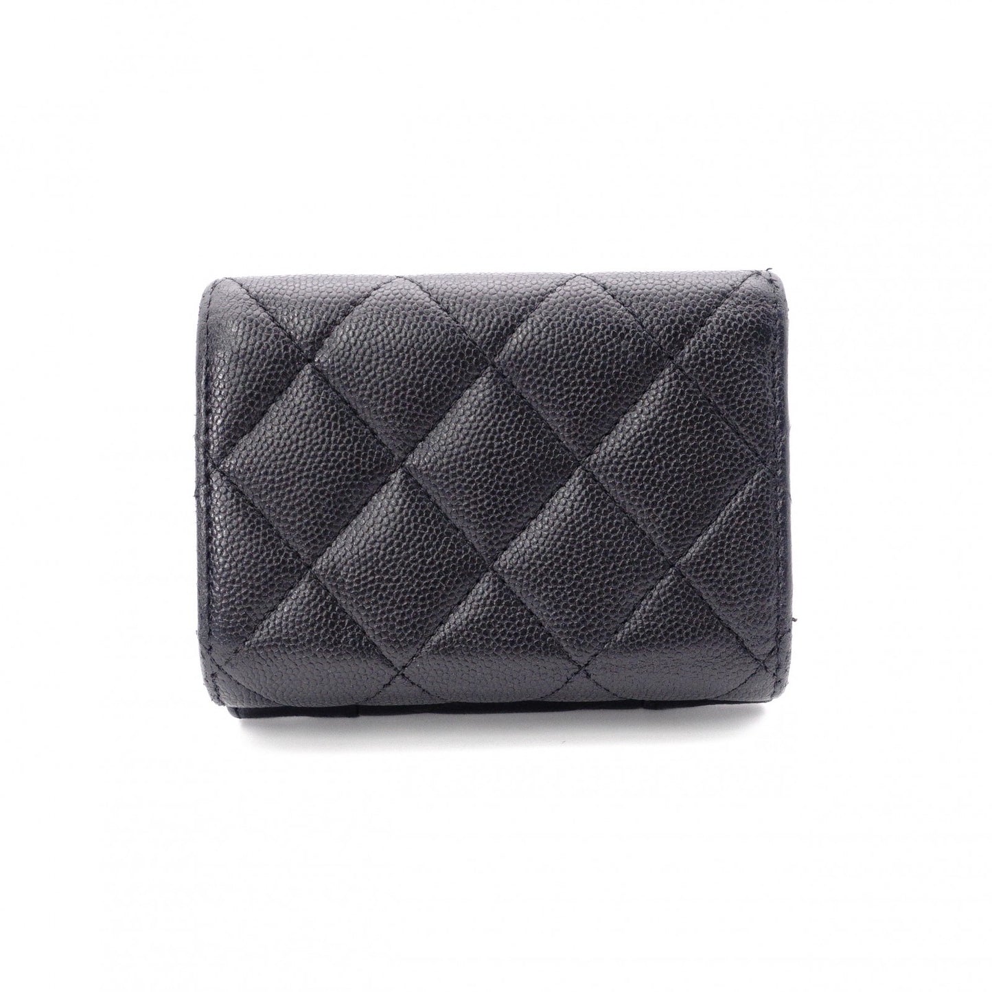 CHANEL Caviar Skin Mademoiselle Tri-fold Wallet, Leather, Black, Gold Hardware, CC Logo