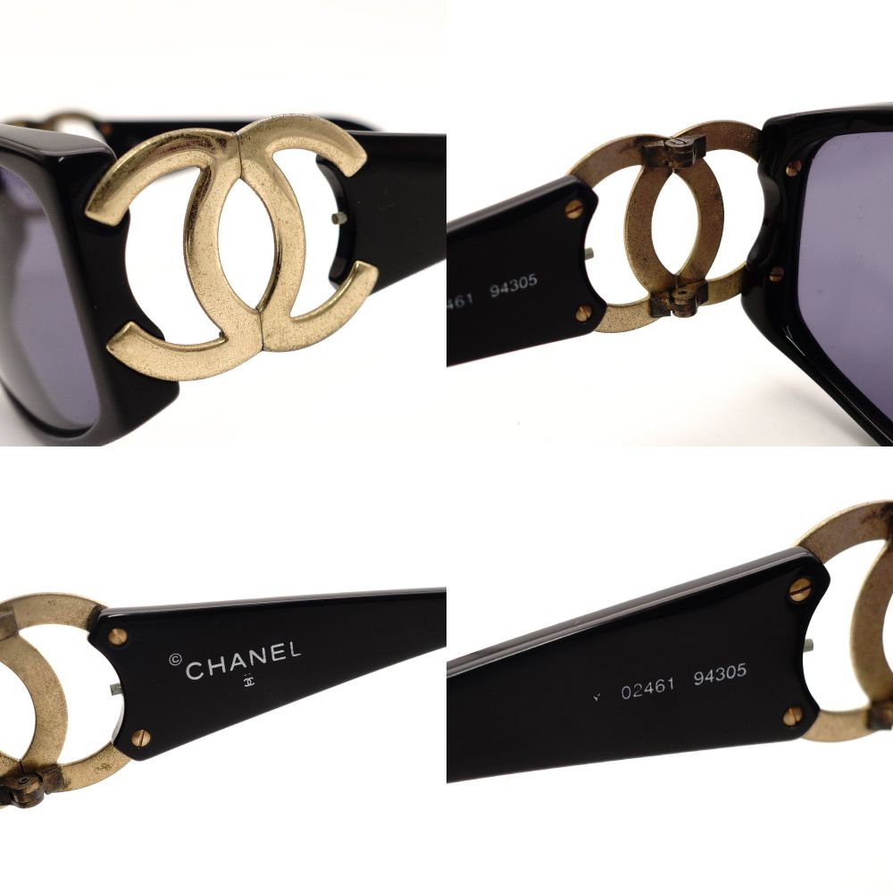 CHANEL Coco Mark Sunglasses Black Non-Prescription 02461 94305 CC Logo Gold Hardware 7-10-331