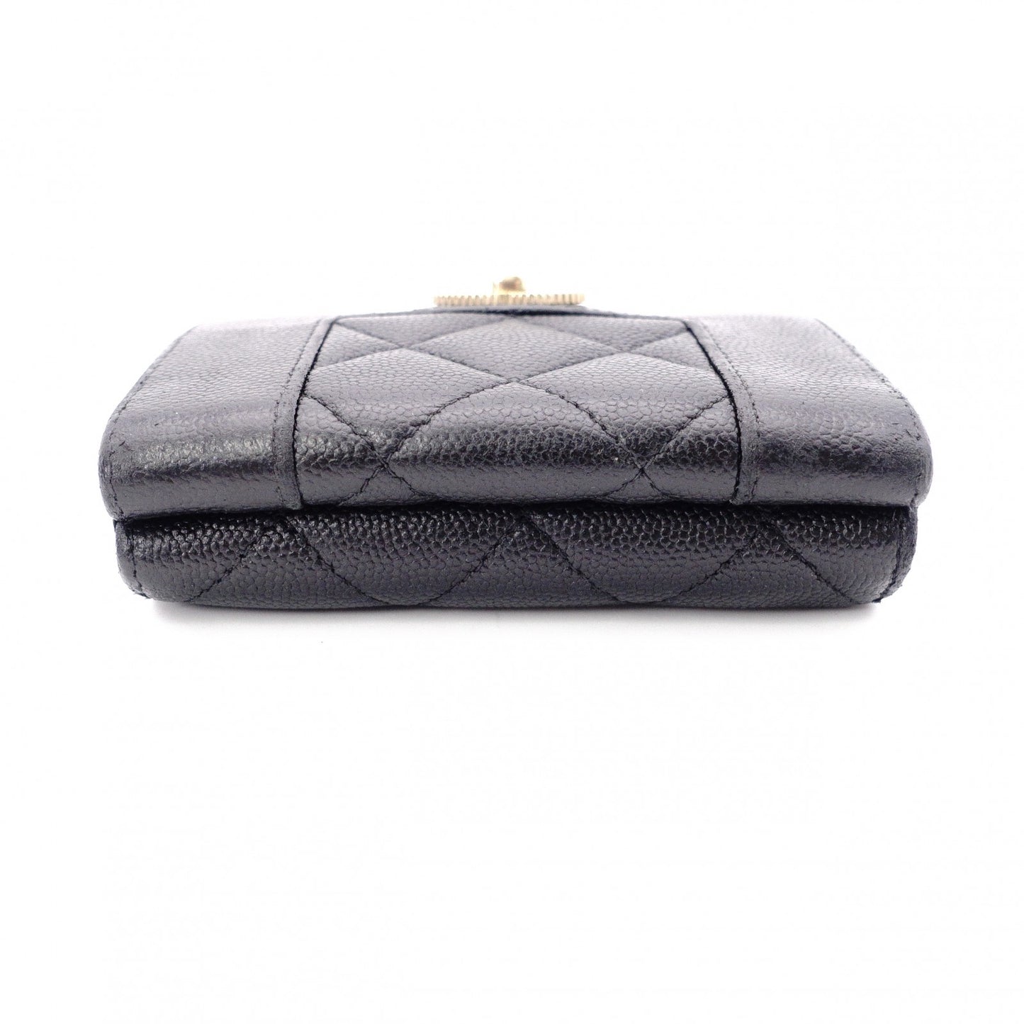 CHANEL Caviar Skin Mademoiselle Tri-fold Wallet, Leather, Black, Gold Hardware, CC Logo