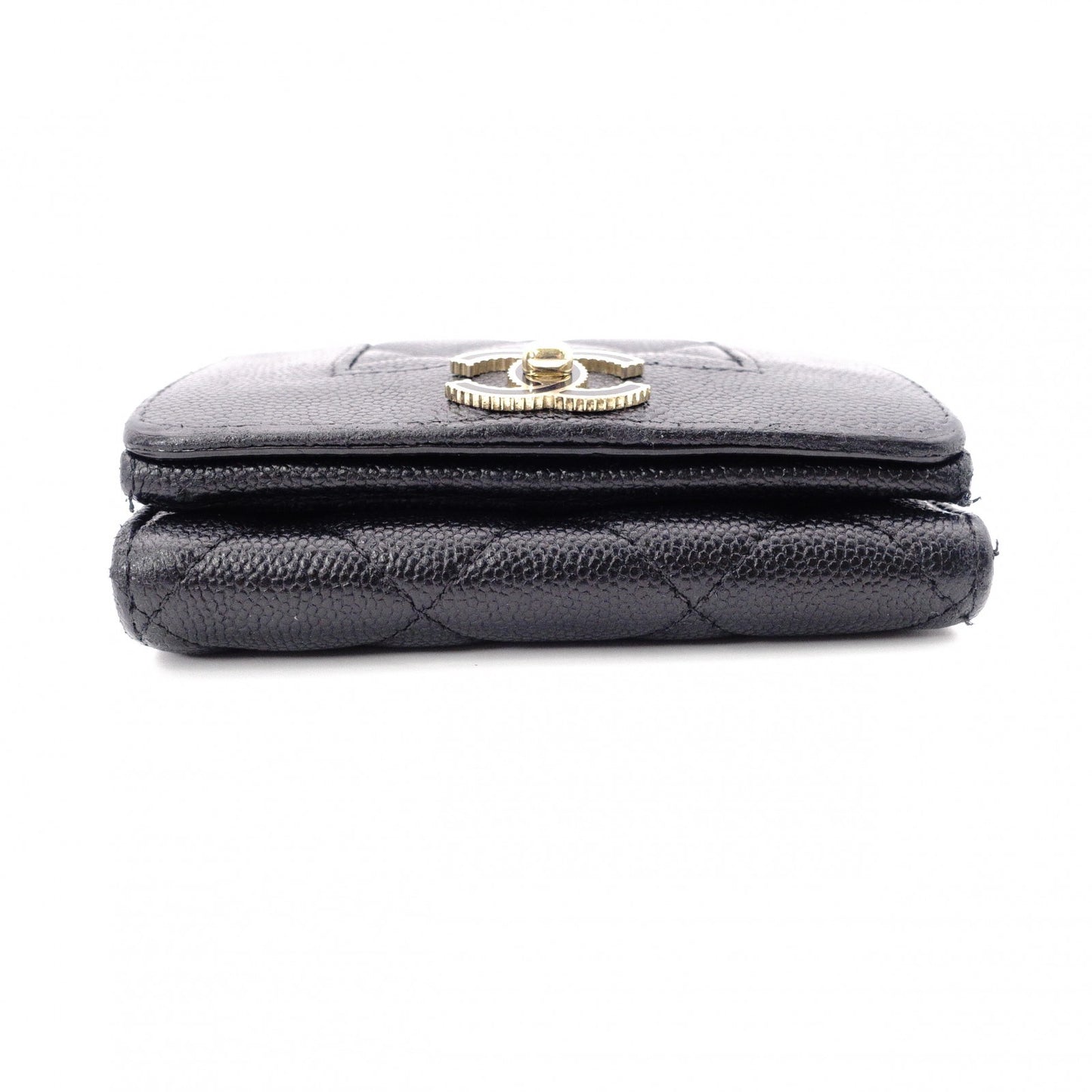 CHANEL Caviar Skin Mademoiselle Tri-fold Wallet, Leather, Black, Gold Hardware, CC Logo