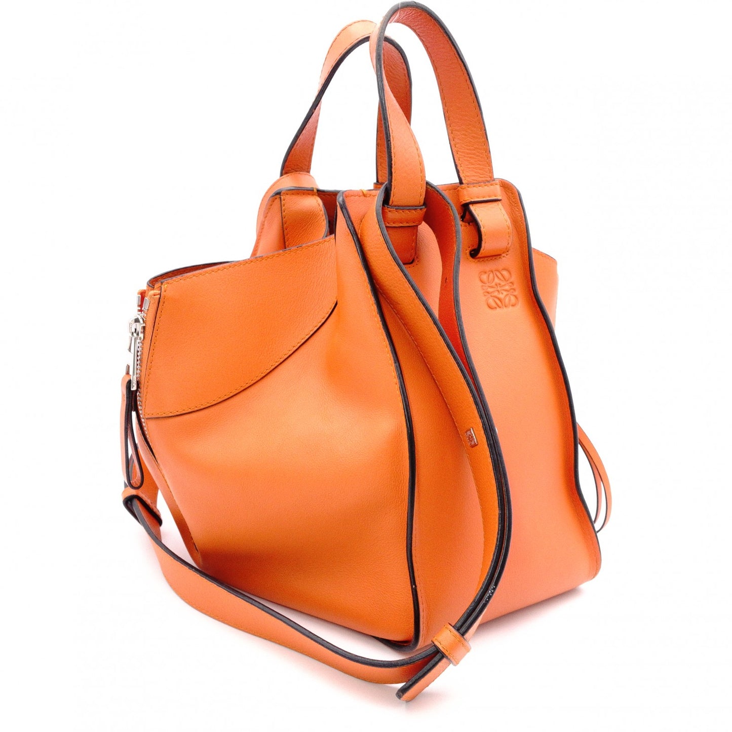 LOEWE Hammock Small Shoulder Bag, Leather, Orange, 2-Way Crossbody, Anagram