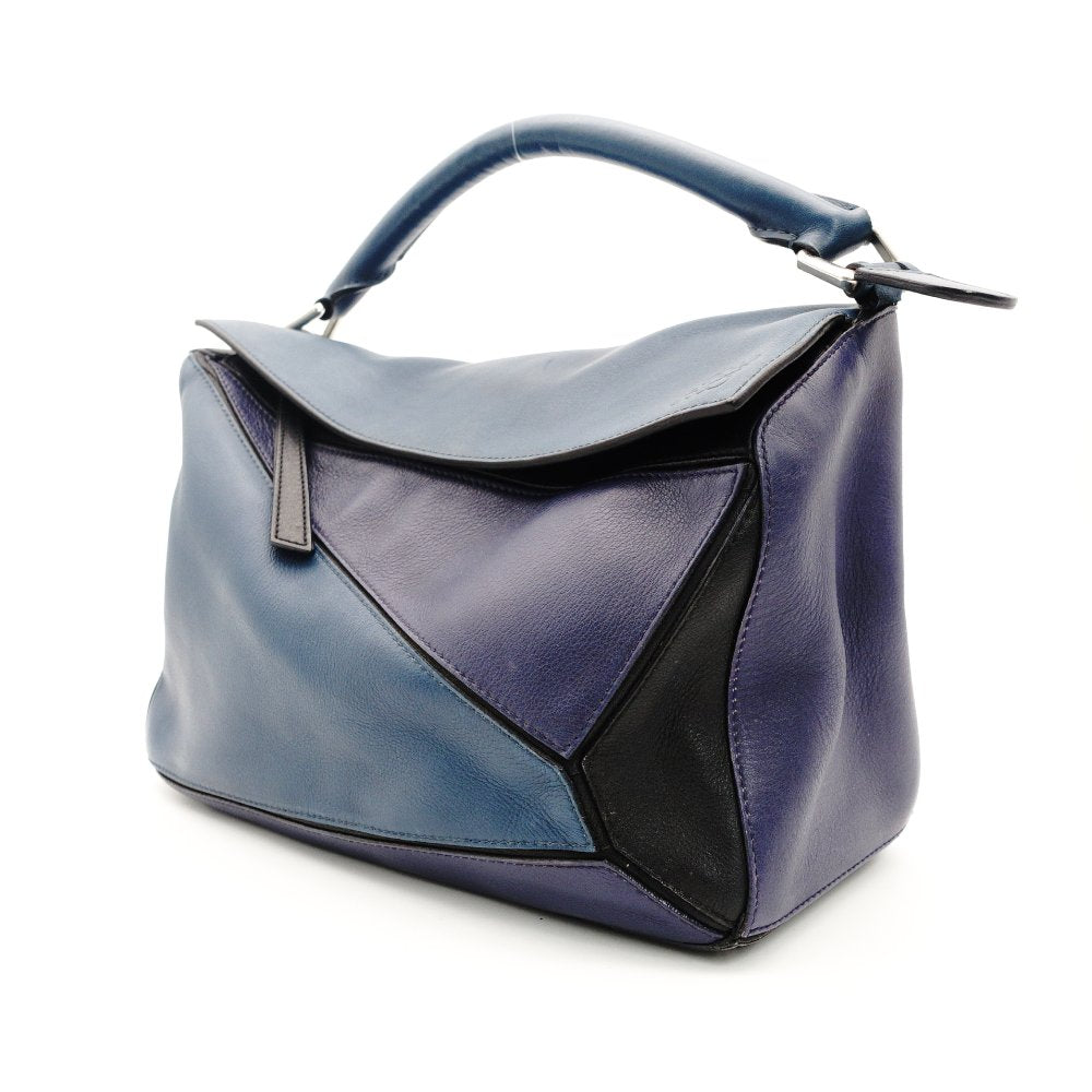 LOEWE Puzzle Bag Medium Handbag Leather Blue × Purple × Black 2-Way Shoulder 7-10-272