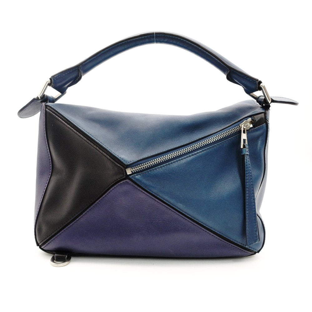 LOEWE Puzzle Bag Medium Handbag Leather Blue × Purple × Black 2-Way Shoulder 7-10-272