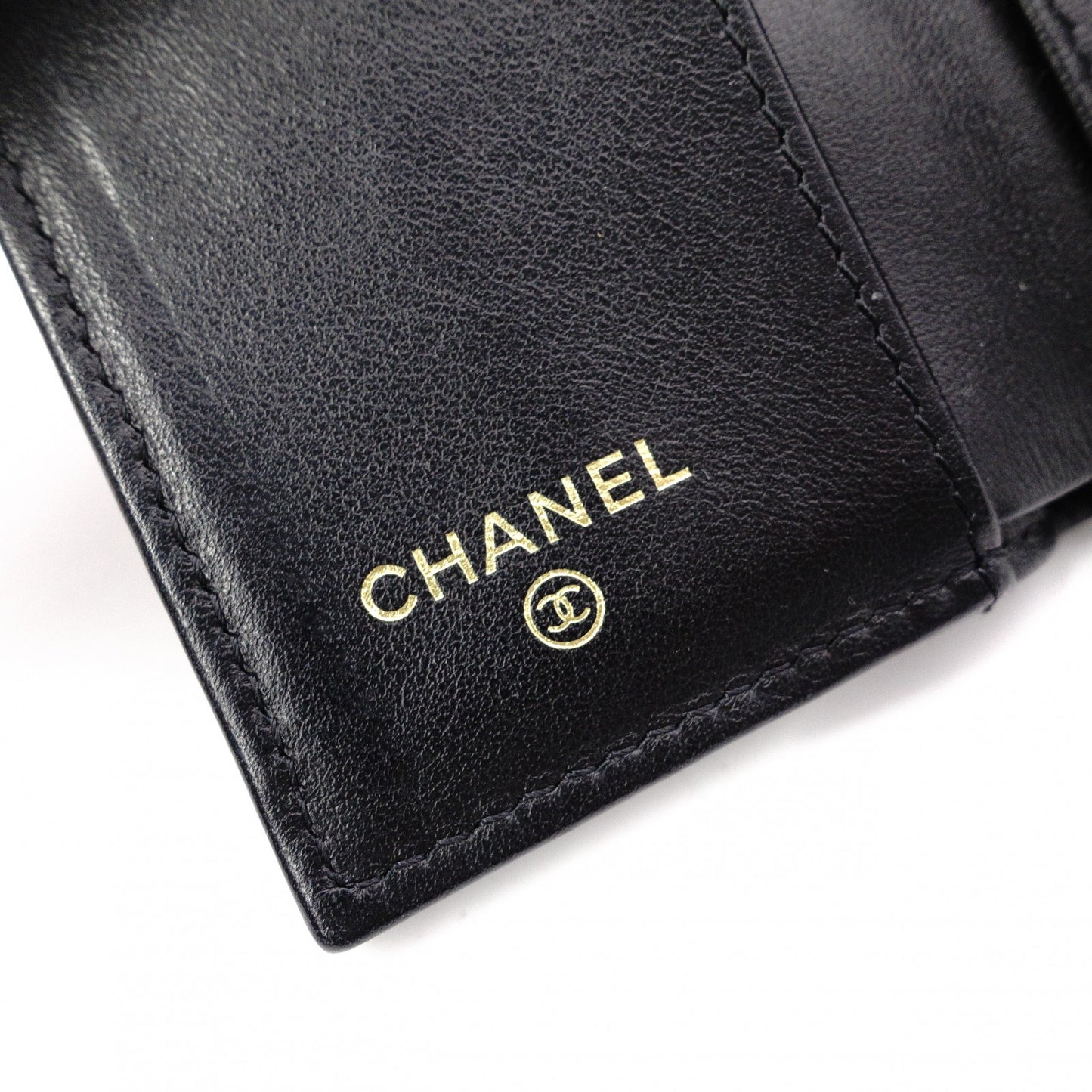 CHANEL Caviar Skin Mademoiselle Tri-fold Wallet, Leather, Black, Gold Hardware, CC Logo