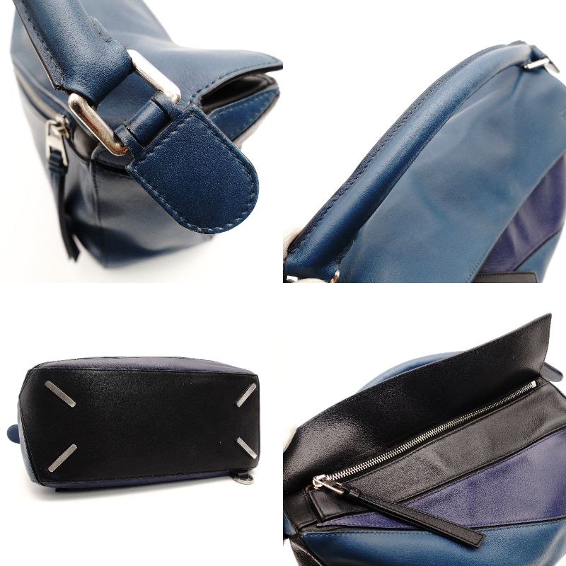 LOEWE Puzzle Bag Medium Handbag Leather Blue × Purple × Black 2-Way Shoulder 7-10-272