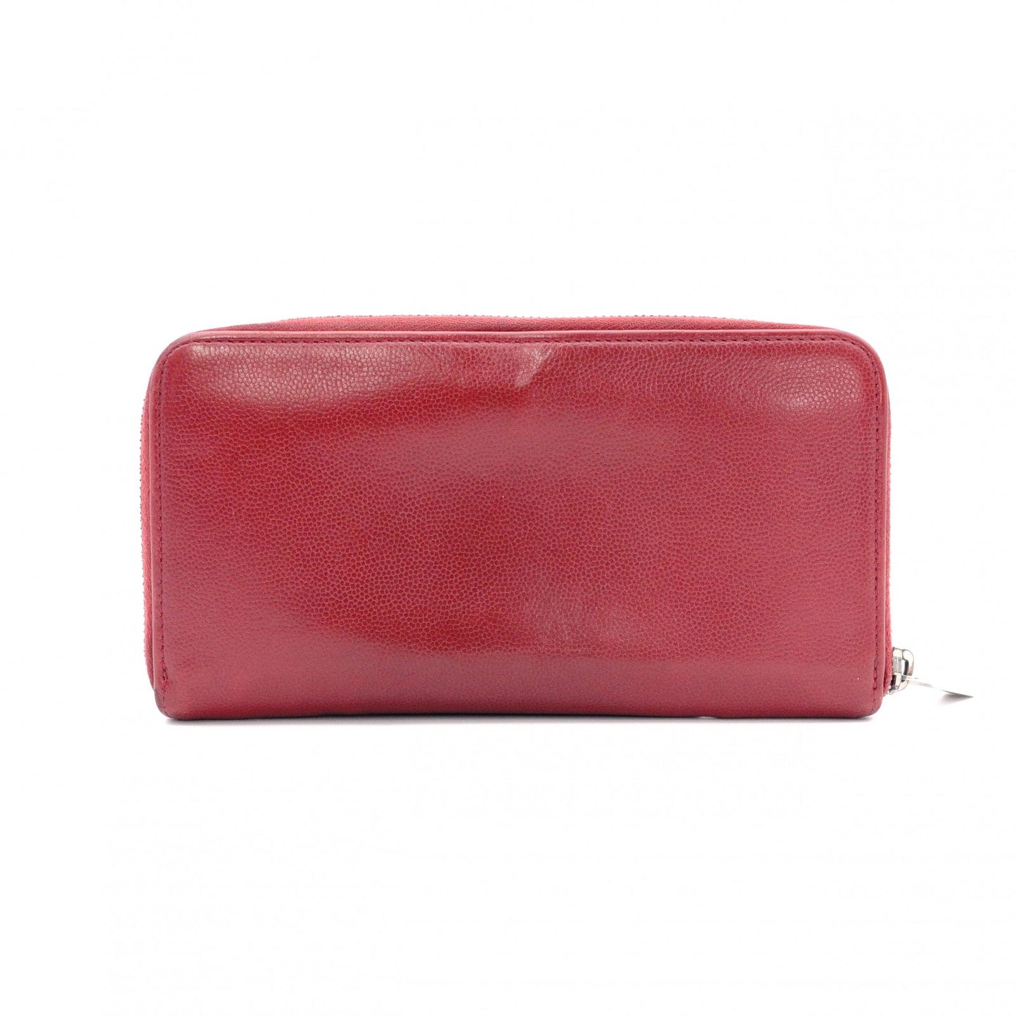 CHANEL Coco Logo Long Wallet, Leather, Red, Silver Hardware, CC Logo