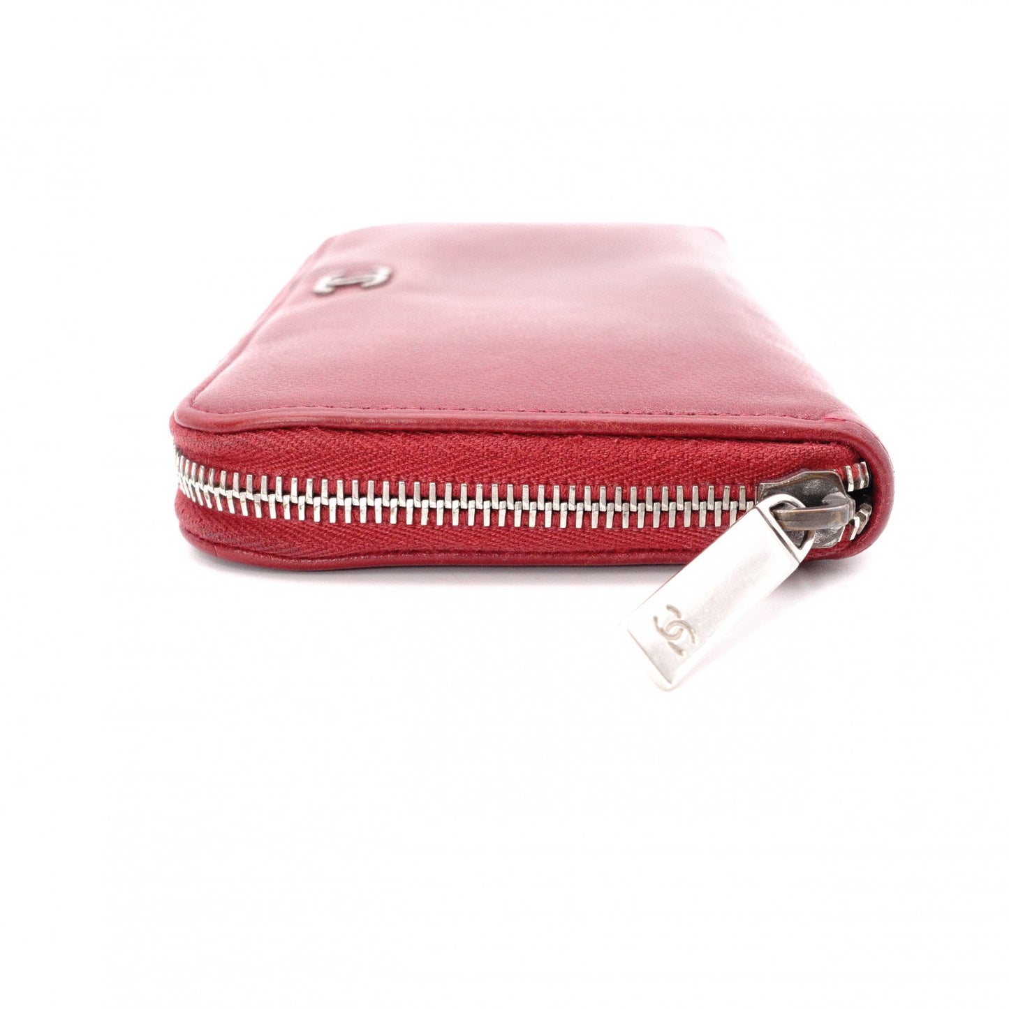 CHANEL Coco Logo Long Wallet, Leather, Red, Silver Hardware, CC Logo