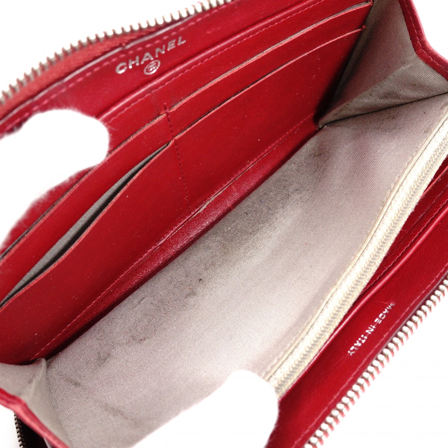 CHANEL Coco Logo Long Wallet, Leather, Red, Silver Hardware, CC Logo