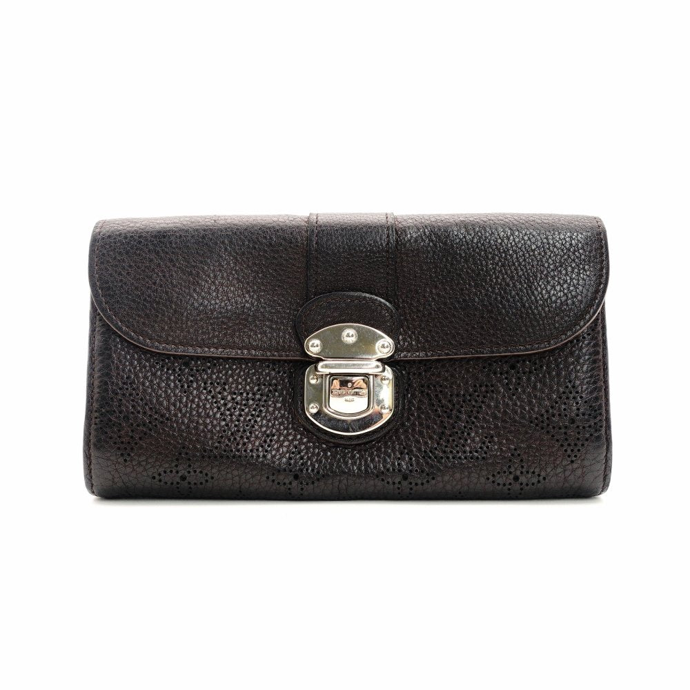 Louis Vuitton Mahina Iris Long Wallet Leather Black Wallet Silver Hardware 7-9-479