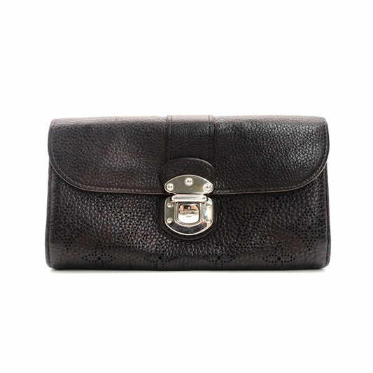Louis Vuitton Mahina Iris Long Wallet Leather Black Wallet Silver Hardware 7-9-479