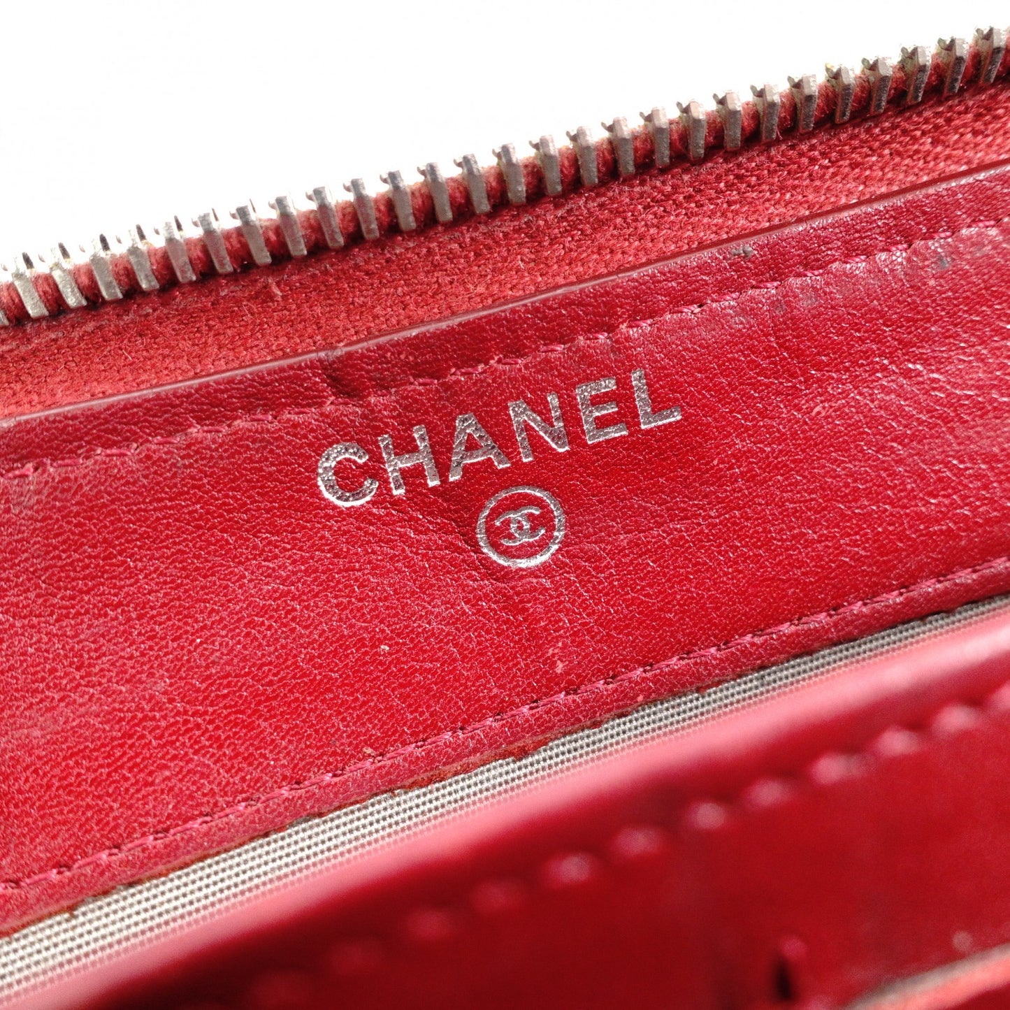 CHANEL Coco Logo Long Wallet, Leather, Red, Silver Hardware, CC Logo