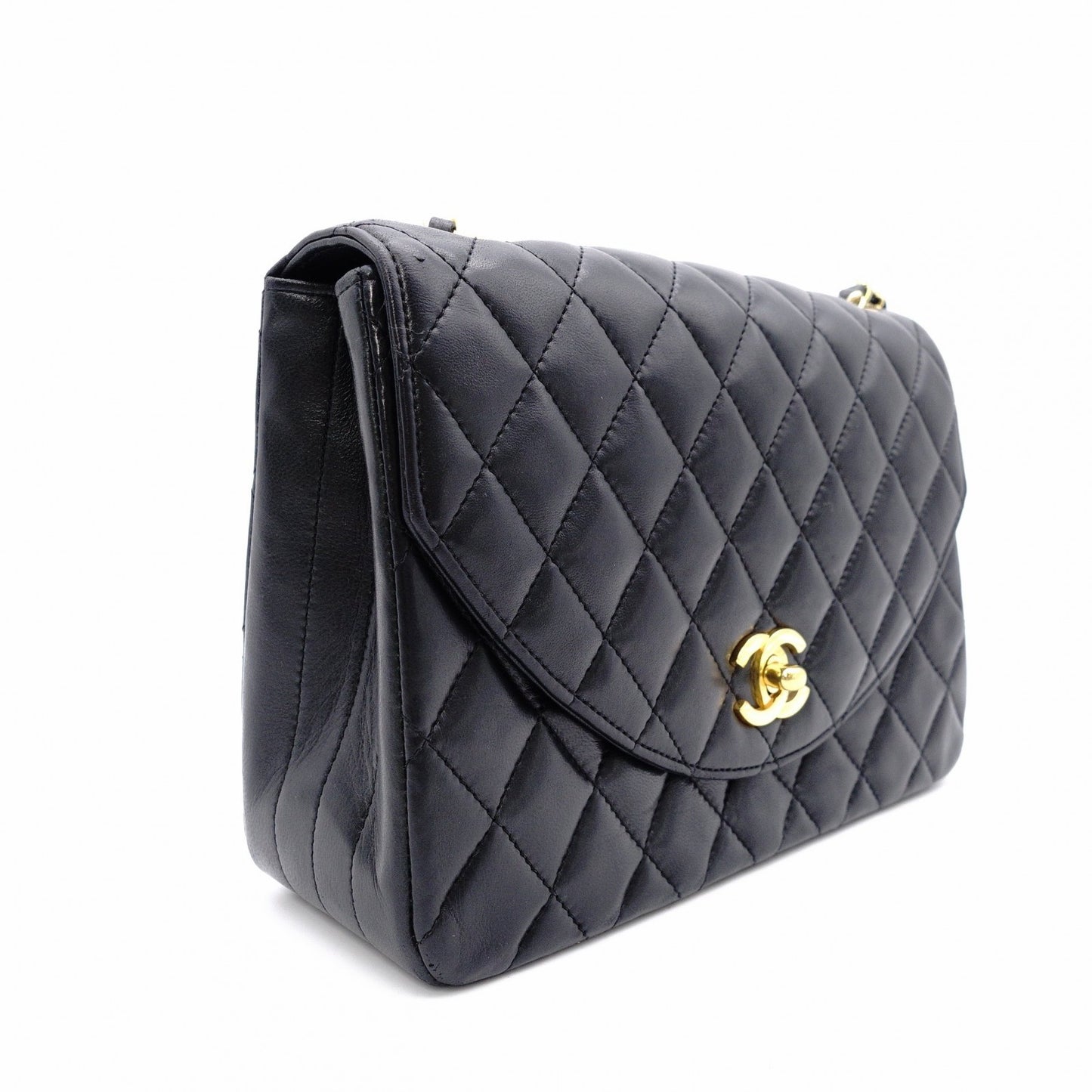 CHANEL Matelassé Shoulder Bag Leather Black Gold Hardware