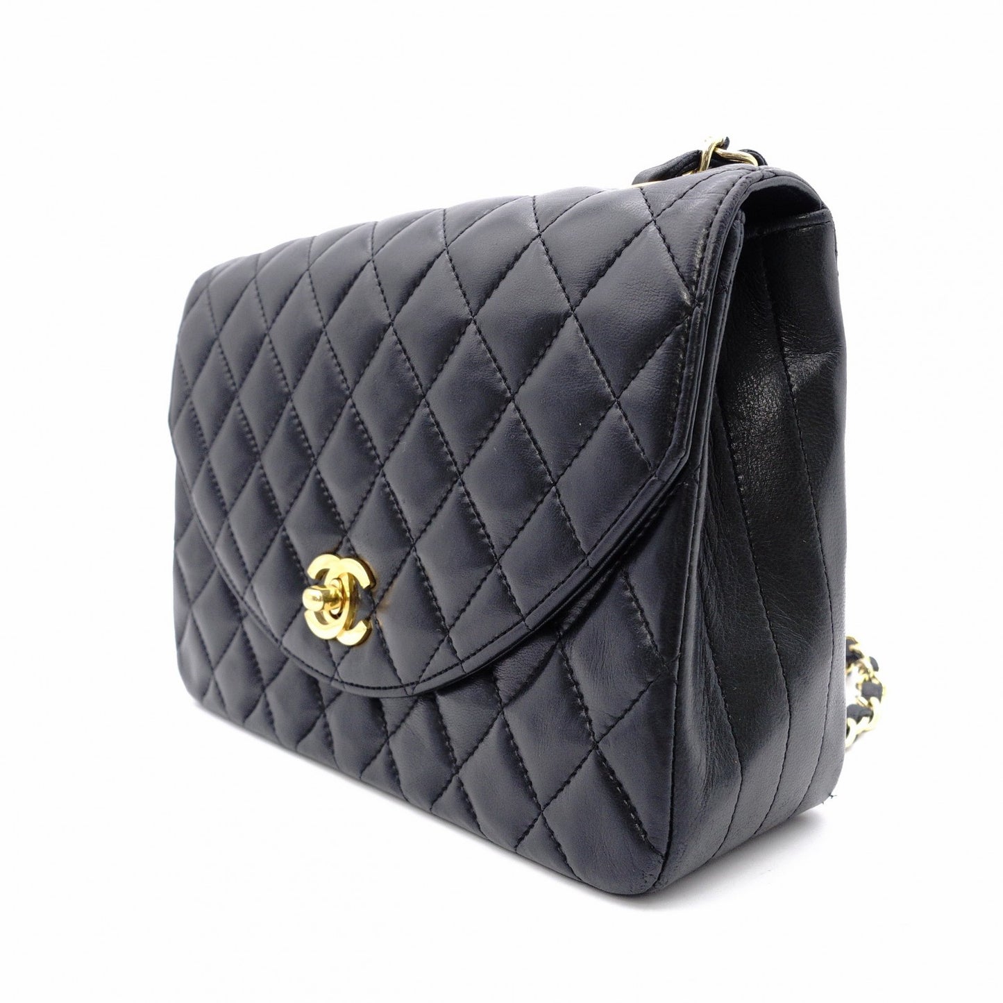 CHANEL Matelassé Shoulder Bag Leather Black Gold Hardware