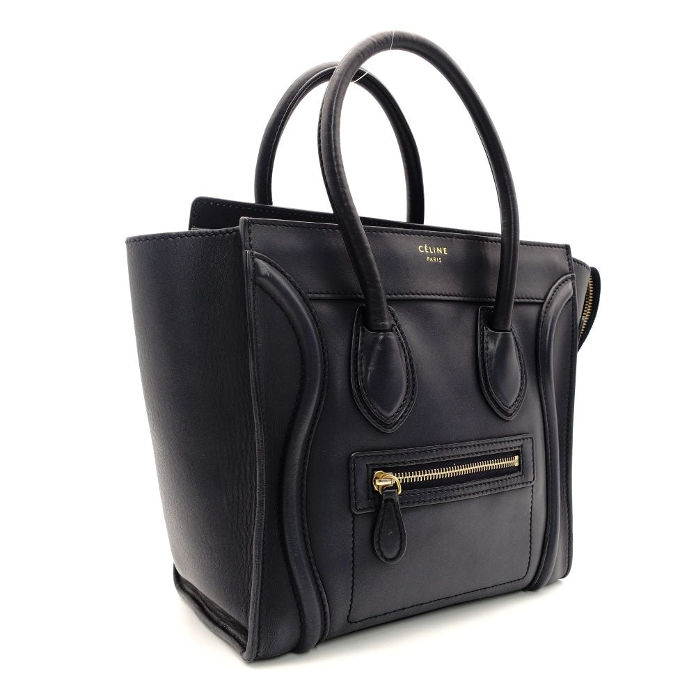 Céline Luggage Micro Shopper Handbag Navy Leather Tote 7-10-468