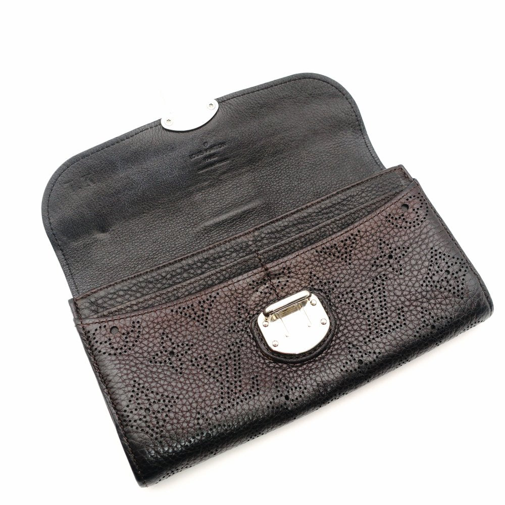 Louis Vuitton Mahina Iris Long Wallet Leather Black Wallet Silver Hardware 7-9-479