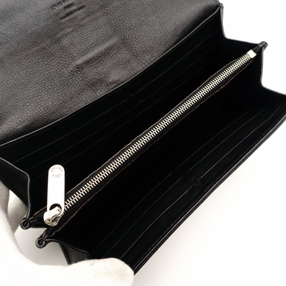 Louis Vuitton Mahina Iris Long Wallet Leather Black Wallet Silver Hardware 7-9-479
