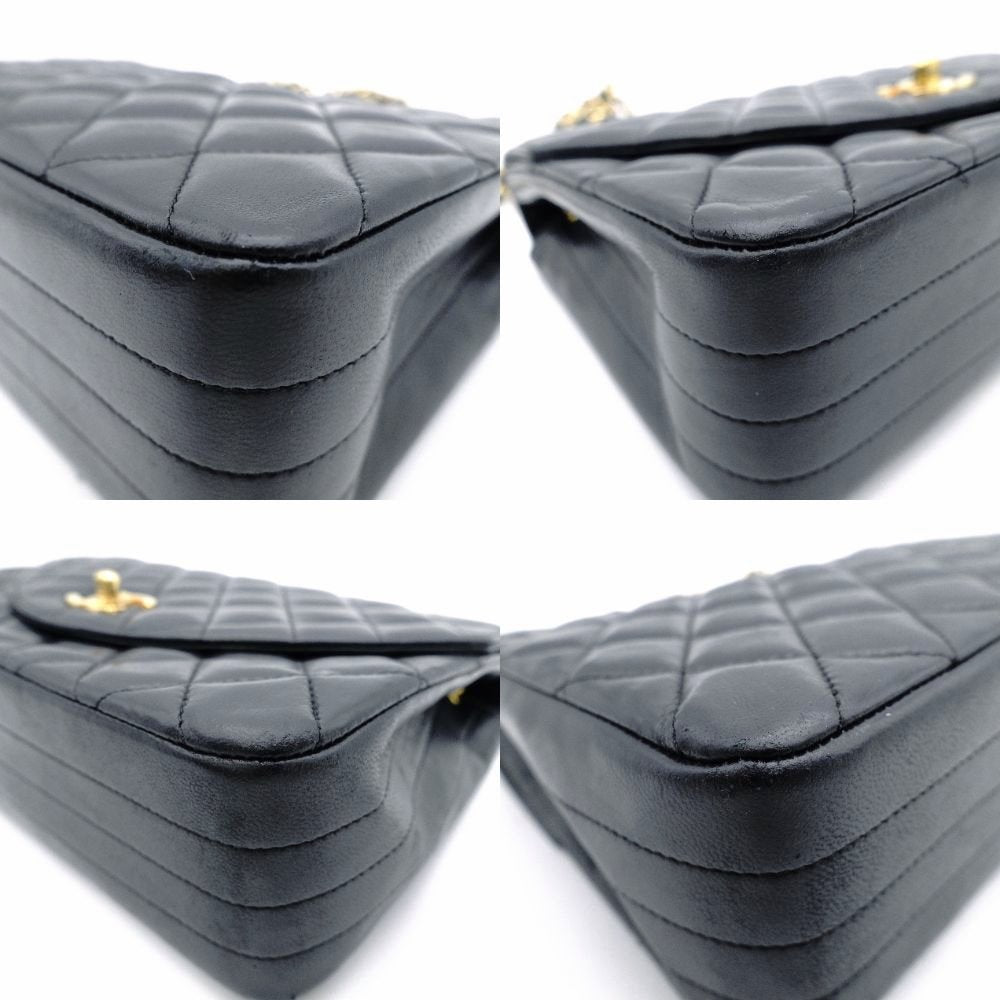 CHANEL Matelassé Shoulder Bag Leather Black Gold Hardware