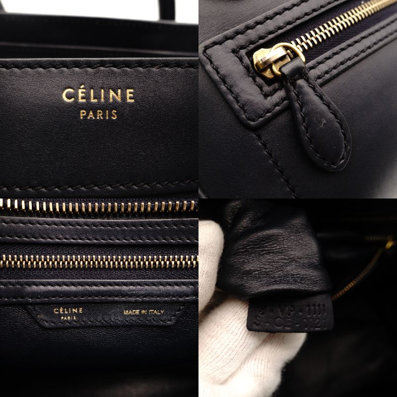 Céline Luggage Micro Shopper Handbag Navy Leather Tote 7-10-468