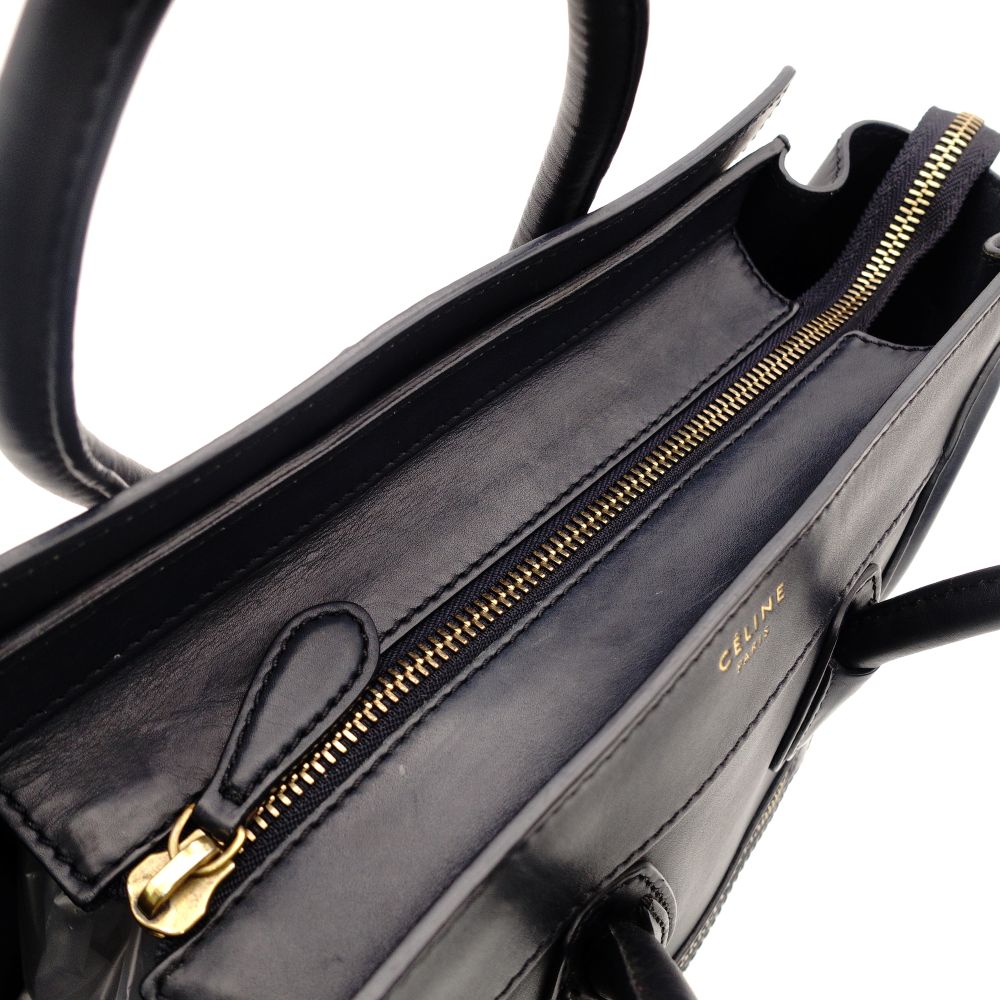 Céline Luggage Micro Shopper Handbag Navy Leather Tote 7-10-468