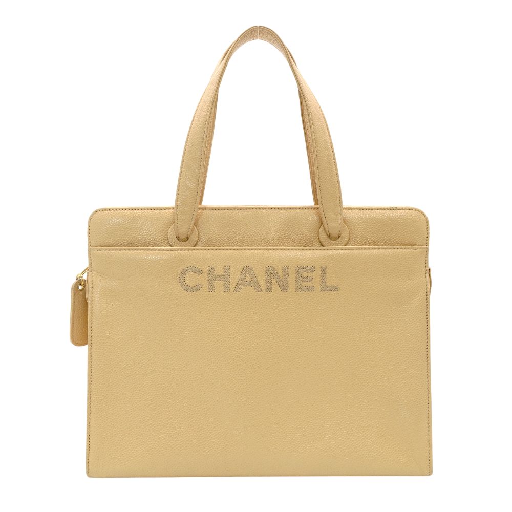 CHANEL Bicycline Tote Bag Caviar Leather Beige Leather Shoulder Vintage 7-10-682