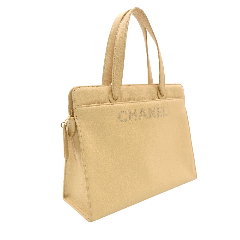CHANEL Bicycline Tote Bag Caviar Leather Beige Leather Shoulder Vintage 7-10-682