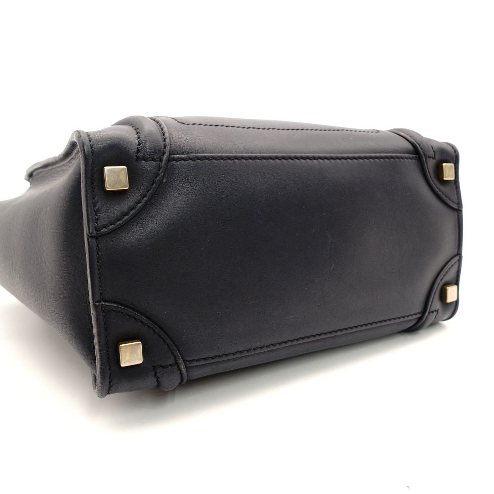 Céline Luggage Micro Shopper Handbag Navy Leather Tote 7-10-468