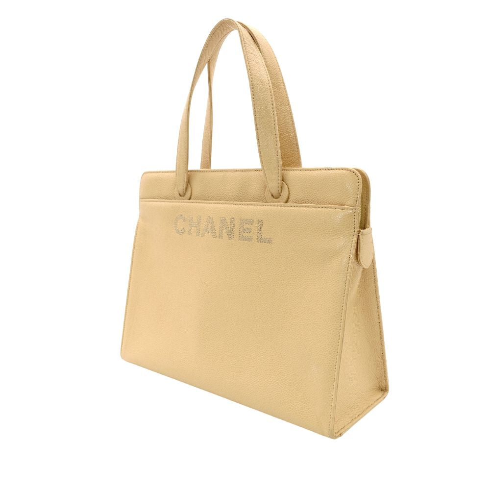 CHANEL Bicycline Tote Bag Caviar Leather Beige Leather Shoulder Vintage 7-10-682