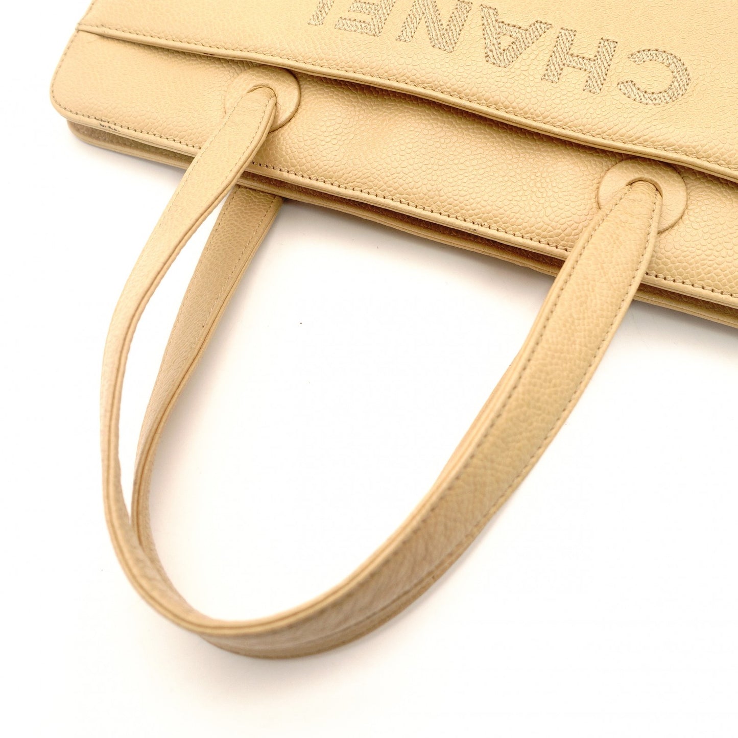 CHANEL Bicycline Tote Bag Caviar Leather Beige Leather Shoulder Vintage 7-10-682