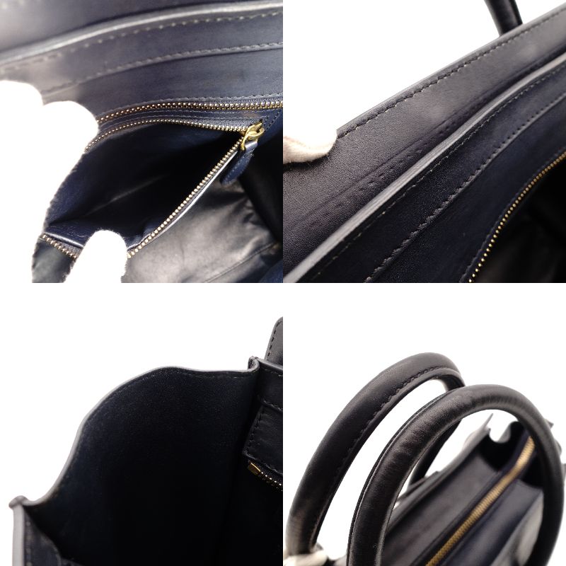 Céline Luggage Micro Shopper Handbag Navy Leather Tote 7-10-468