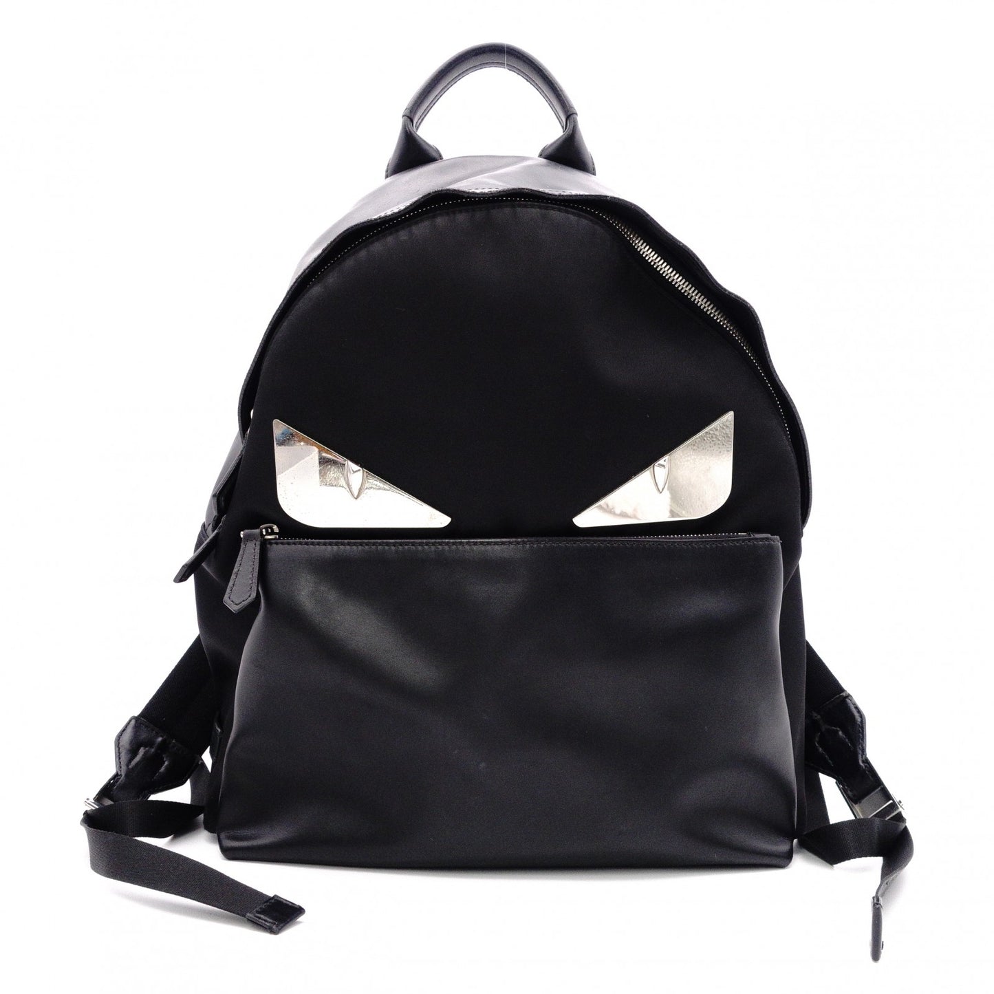 FENDI Bags Bugs Monster Backpack, Daypack, Leather/Nylon, Black, Logo