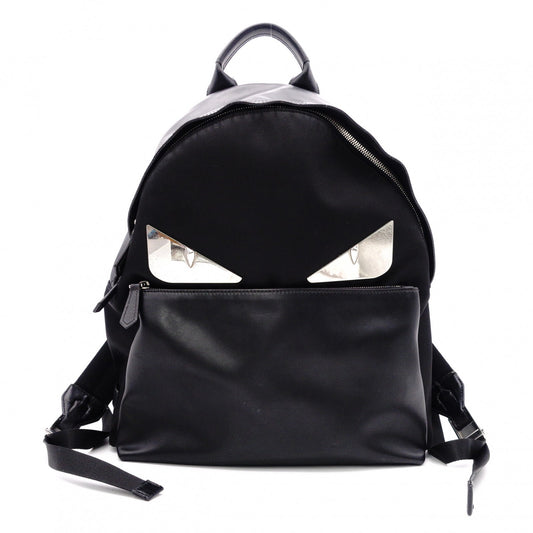 FENDI Bags Bugs Monster Backpack, Daypack, Leather/Nylon, Black, Logo