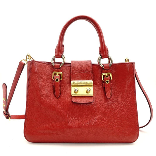 MIU MIU Madras Satchel Handbag Red Leather 2-Way Gold Hardware Shoulder 7-9-633