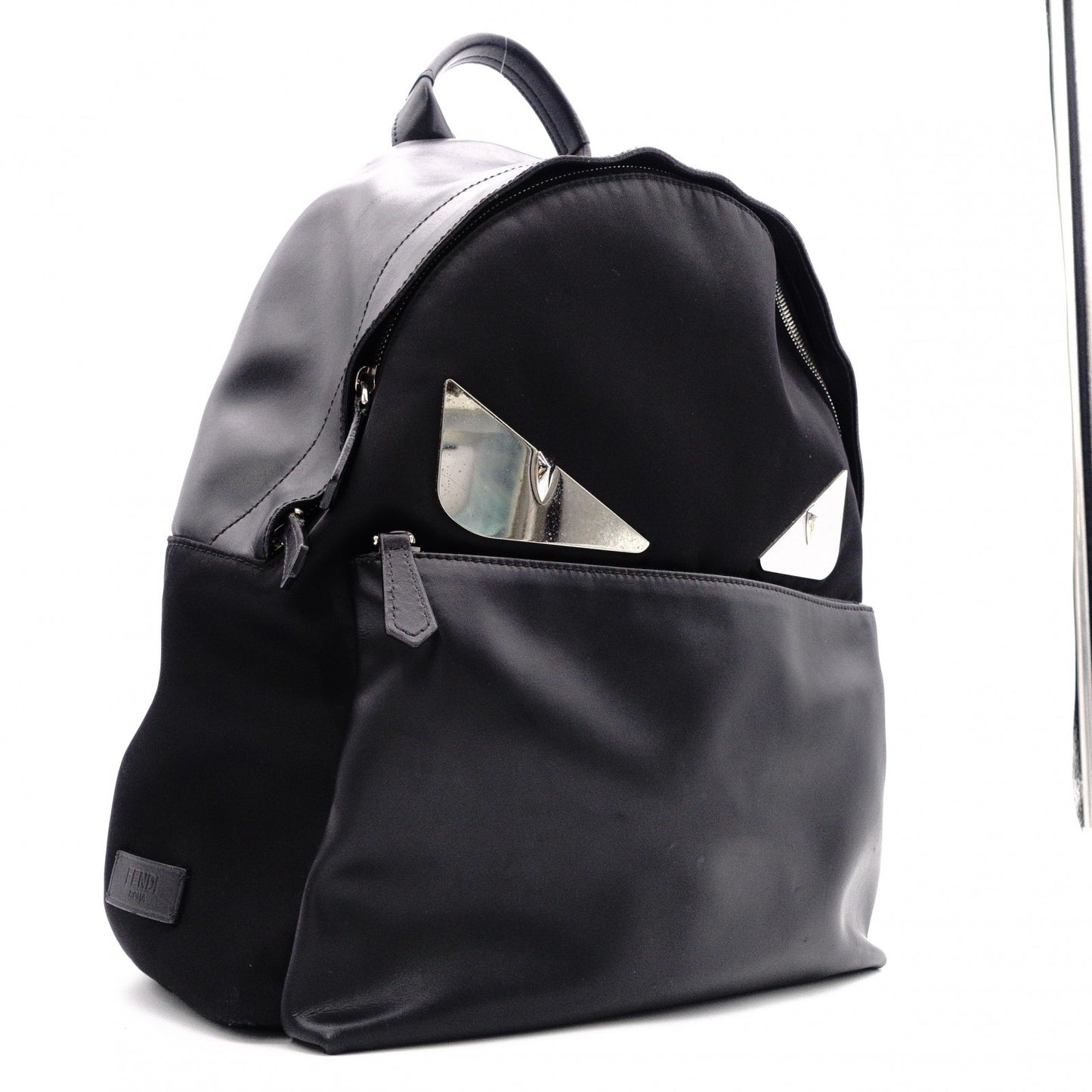 FENDI Bags Bugs Monster Backpack, Daypack, Leather/Nylon, Black, Logo