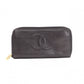 CHANEL Caviar Skin Coco Logo Long Wallet, Leather, Black, CC Logo