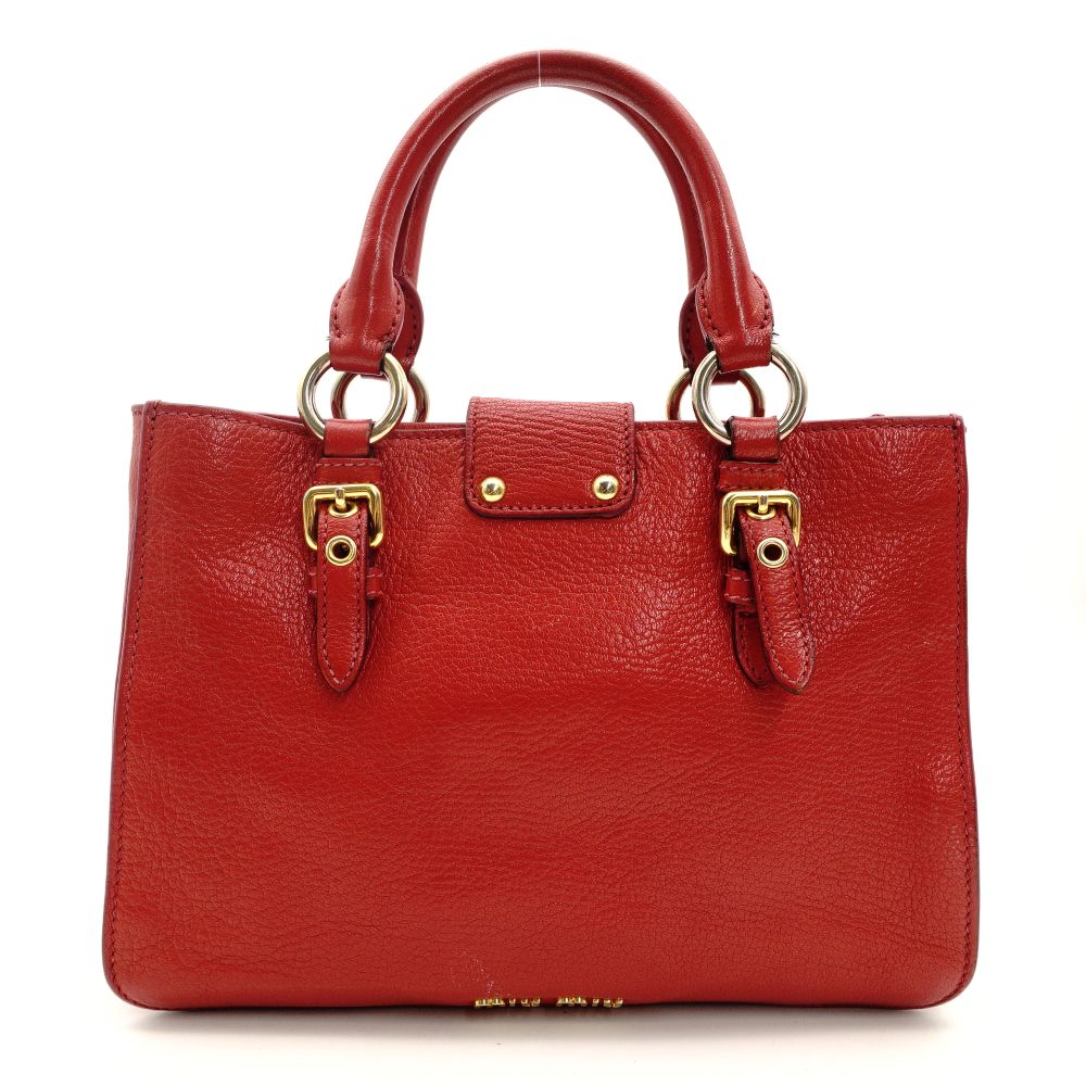 MIU MIU Madras Satchel Handbag Red Leather 2-Way Gold Hardware Shoulder 7-9-633