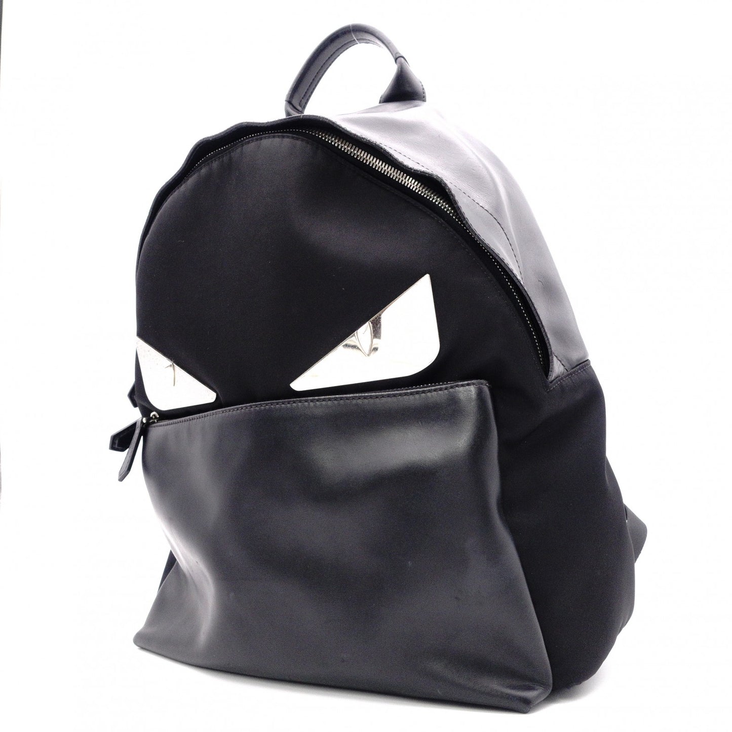 FENDI Bags Bugs Monster Backpack, Daypack, Leather/Nylon, Black, Logo