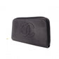 CHANEL Caviar Skin Coco Logo Long Wallet, Leather, Black, CC Logo